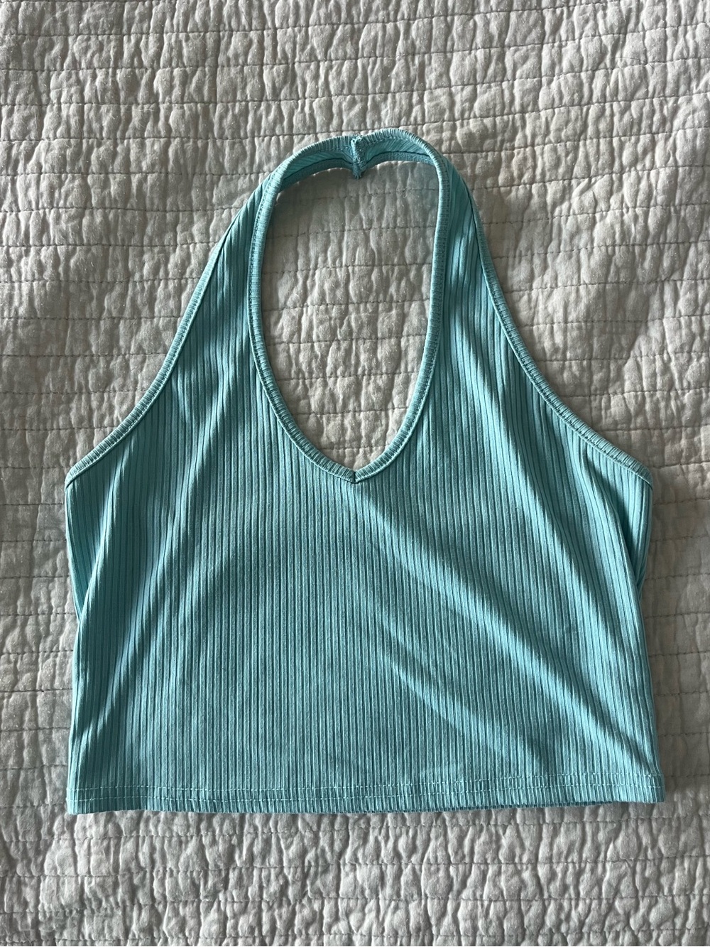 Aqua Ribbed Halter Crop Top